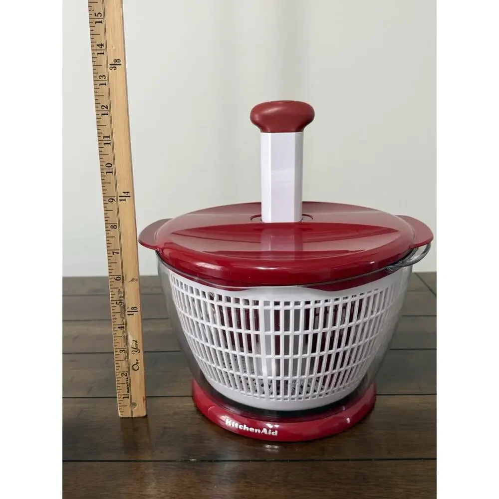 KitchenAid Salad Spinner Red Large Vegetables Lettuce Washer Dryer Colander Pump